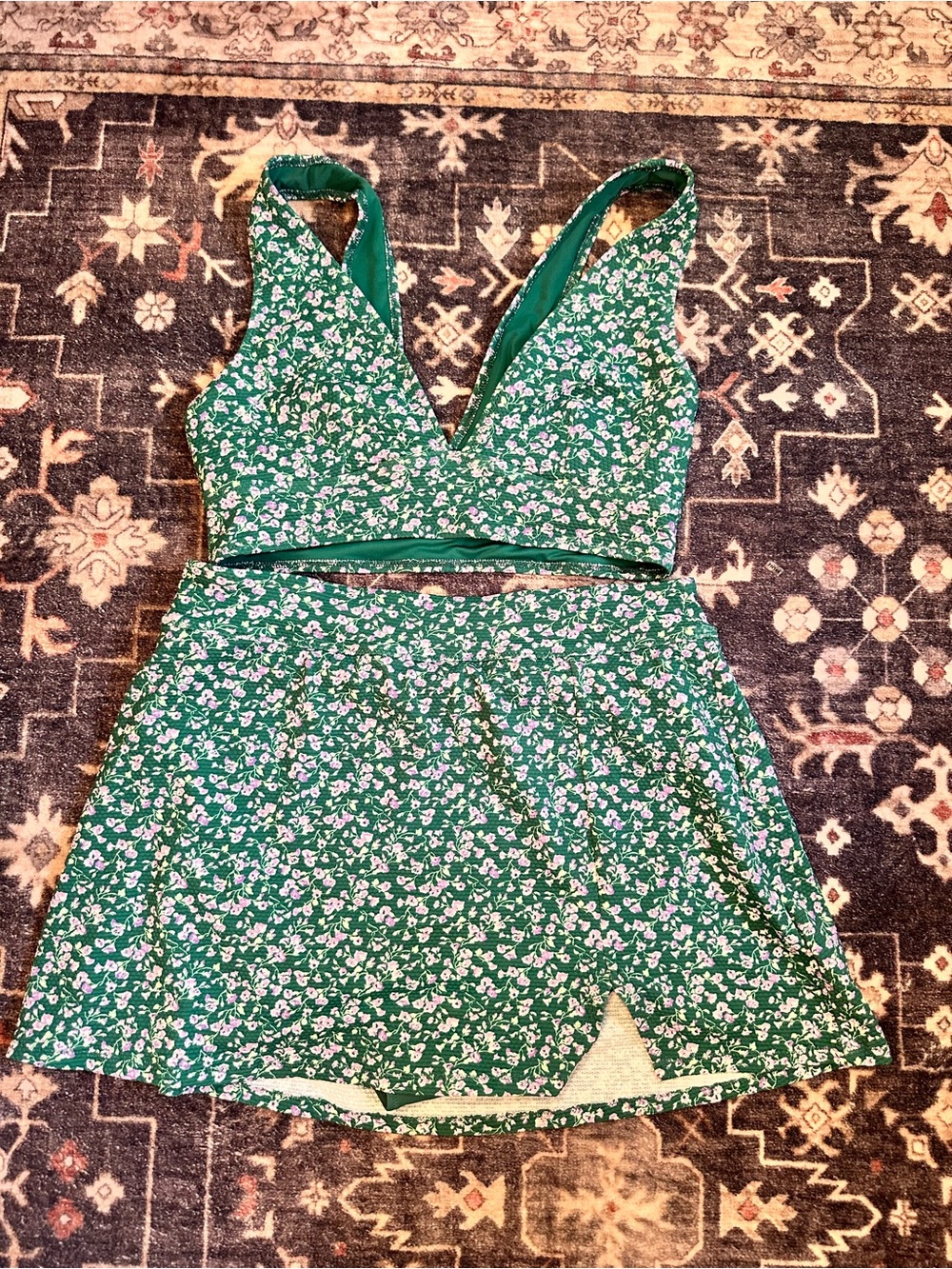 Old navy Green Floral Two-Piece Women's swim skirt/top medium